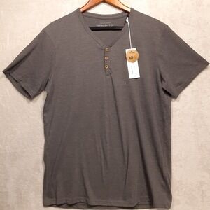 Cotton On Mens V-Neck Henley T-Shirt Sz.Large/Charcoal Marle/Gray/Henley Tee/New